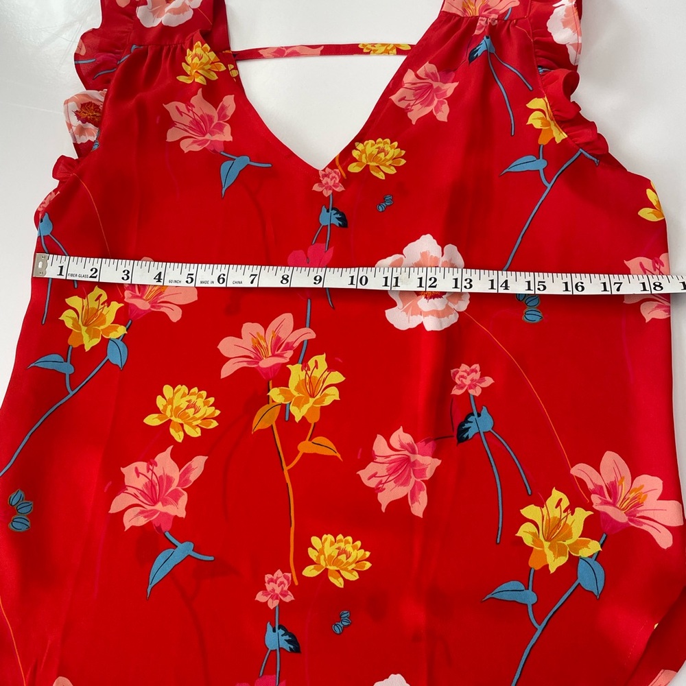 LOFT Red Floral Ruffle Sleeve Blouse - Picture 5 of 7